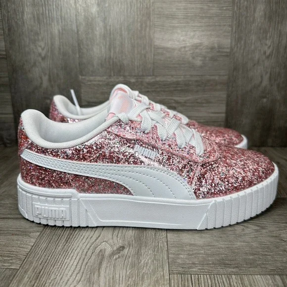 Puma Cali Dream Kids 2.5 Pink Glitter Sparkly Platform Sneakers NEW