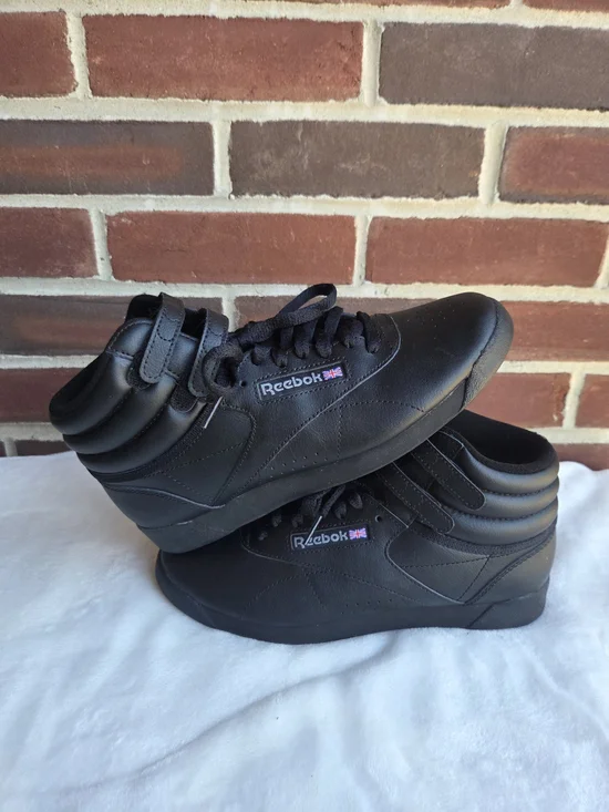 Reebok Classic Freestyle Hi Black Leather High Top Sneakers Women's US 8