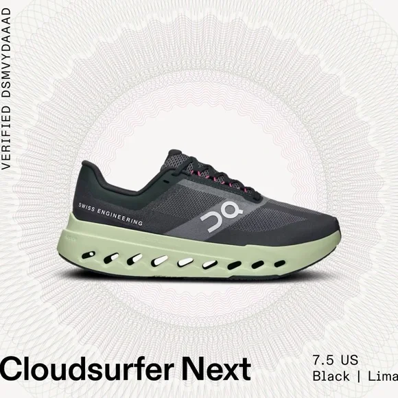 Brand New! On Running Cloudsurfer Next Running Sneakers in Blk/Lima in 7.5