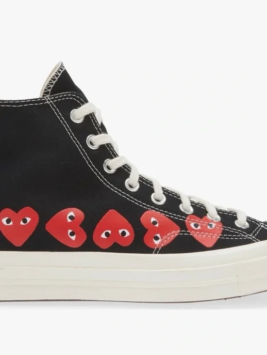 Black High-Top Canvas Sneakers with Red Heart Motif