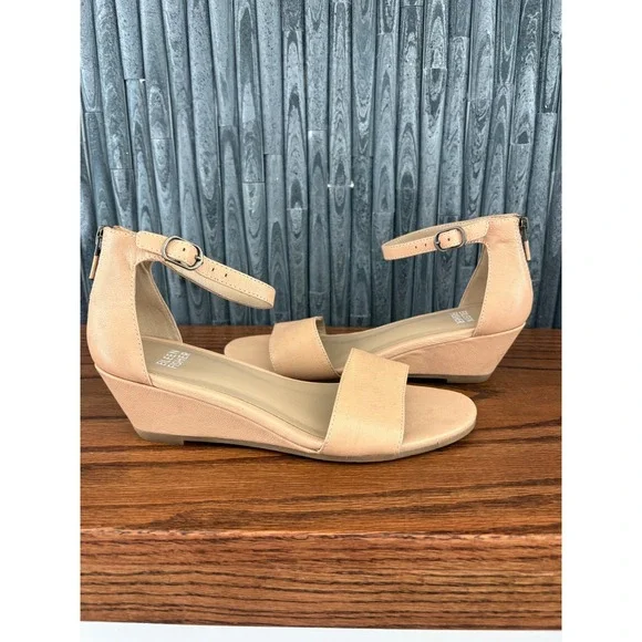 Eileen Fisher Womens Nude Leather Ankle Strap Wedge Sandals Beige Size 6