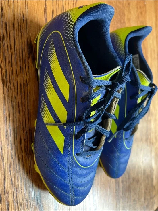 Adidas Kids Blue and Neon Yellow Cleats