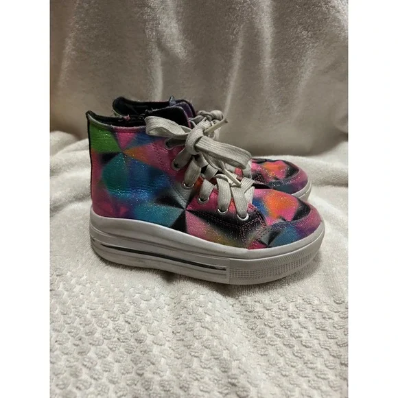 Skechers Kids Multi Color Geometric Prism Glitter High Top Platform Sneakers 12