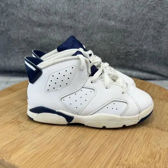 Jordan Air Jordan 6 Retro Shoes Toddler Size 9C White Navy Sneakers 384667-141