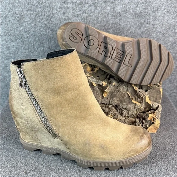Sorel‎ Joan of Arctic Wedge II Leather Side Zip Ankle Booties Boots Size 8