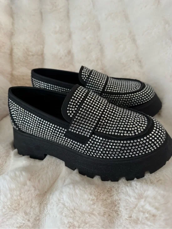 Black Rhinestone Platform Loafers