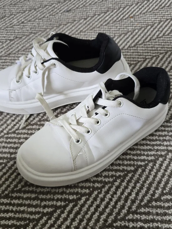 Zara White Sneakers with Black Collar - Classic Lace-Up Kids Shoes