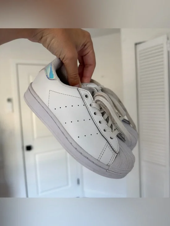 Adidas White Lace Up Sneakers Iridescent Details Size 11c Toddler Girl