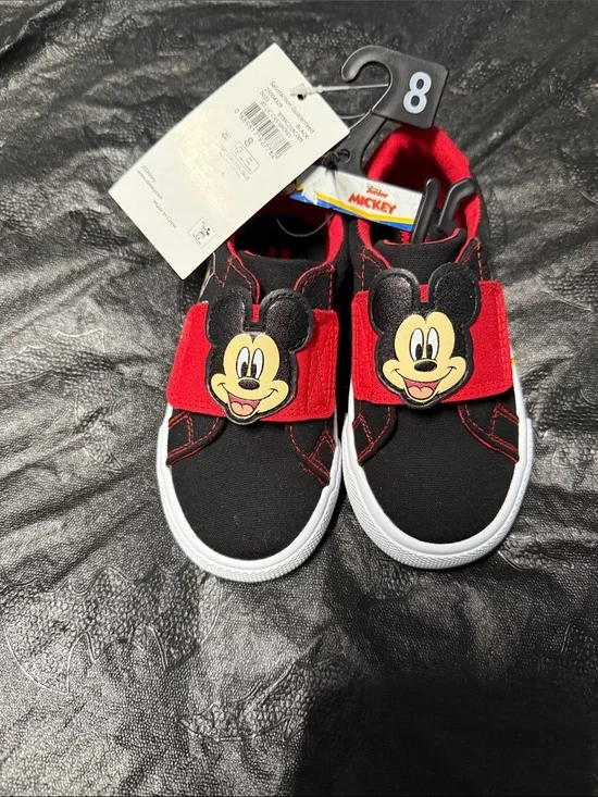Disney Kids' Mickey Mouse Black and Red Velcro Sneakers