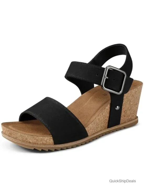Women's PU Wedge Sandals Adjustable Ankle Strap Platform Cork Wedges