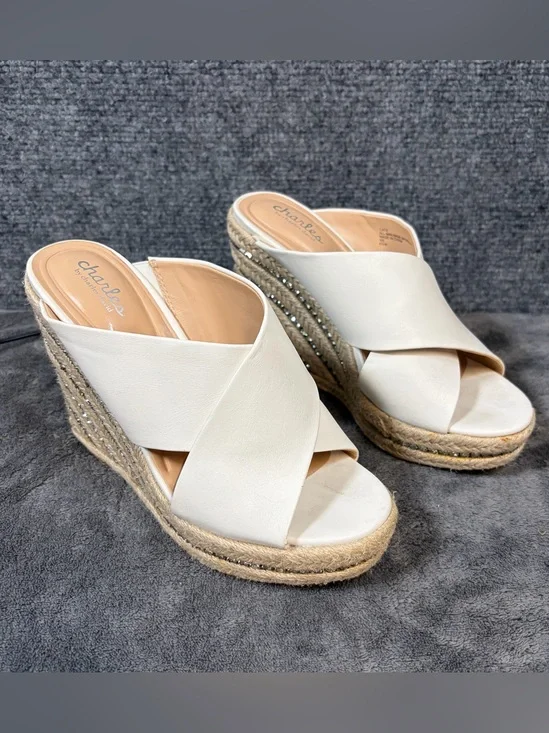Charles By Charles David White Cross-Strap Espadrille Wedge Mules