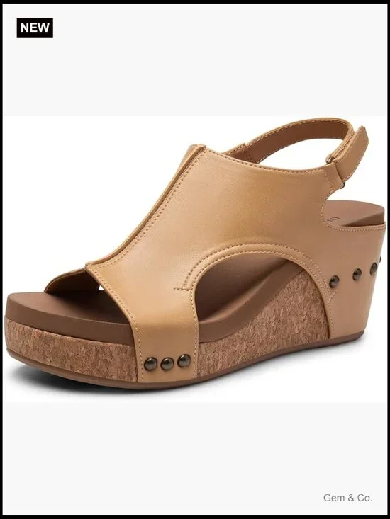 Women's Platform Wedge Sandals, Peep Toe Slingback, Cushioned EVA