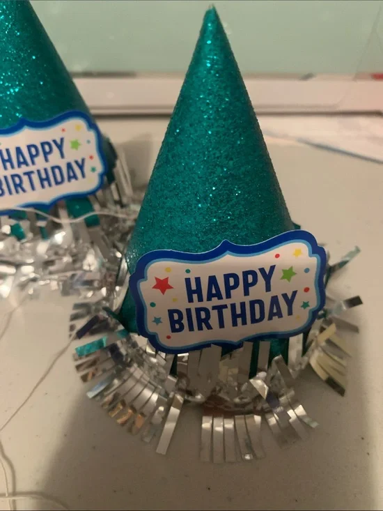 🆕- Teal Glitter Mini Happy Birthday Party Hats - Pack of 6Festive Cone Hats