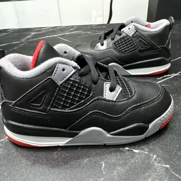 Nike Air Jordan 4 Retro TD Bred Black Cement Fire Red Toddler 10C NIB Hype