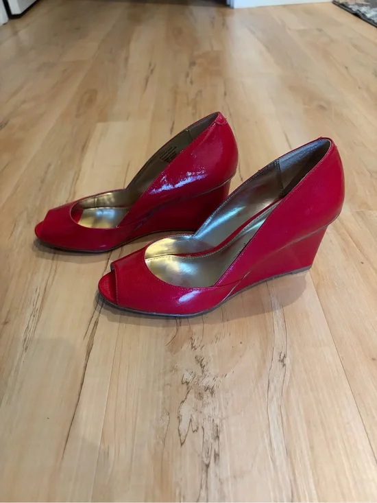Alfani Red Patent Peep-Toe Wedge Heels