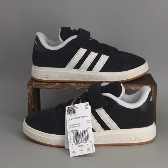 Adidas Grand Court 00s EL C Kids 13K Black White Gum Sole JP5896 Sneaker