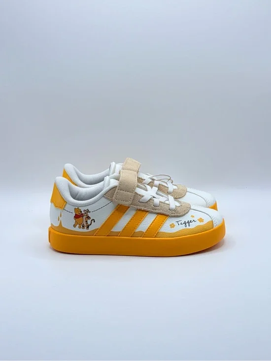 Adidas VL Court Kids Winnie EL White & Yellow Tigger Sneakers - Velcro Closure