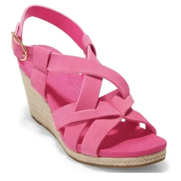 Cole Haan Crystal Espadrille Women’s Fuschia Pink Wedge Sandals Size 7