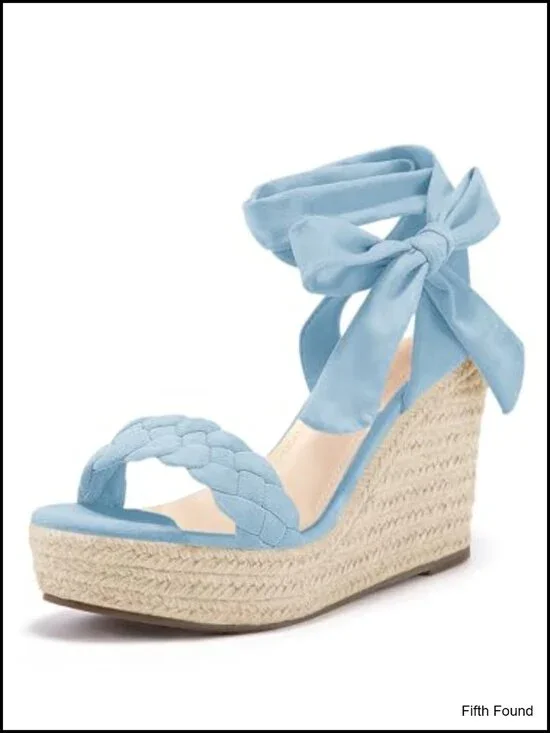 Braided Wedge Espadrille Sandals Lace Up Slingback Platform Heeled Shoes