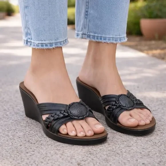 Sam Edelman  Black Wedge Sandals size 8