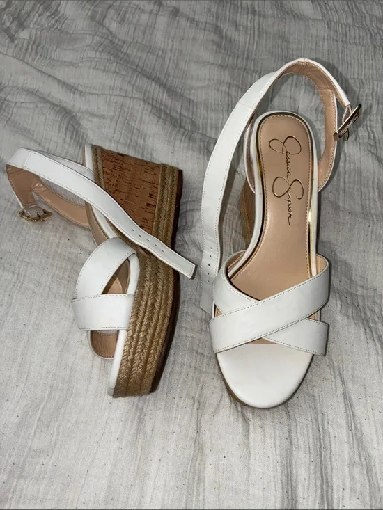 Jessica Simpson White Crisscross Espadrille Wedge Sandals 7.5
