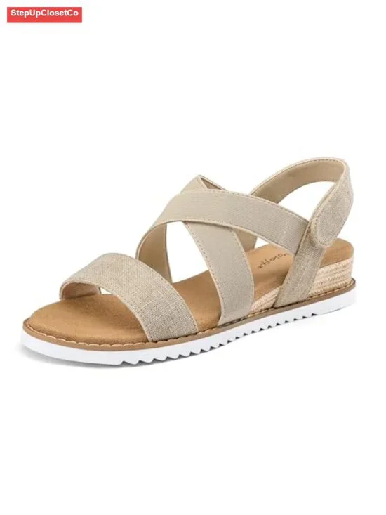 Low Wedge Espadrilles with Elastic Strap, Slip On Sandals, Comfort Walking Shoes