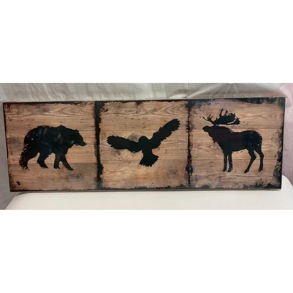 IKEA Bjornamo Wooden Wall Art Set of 3 - Forest Silhouettes: Bear, Owl, Elk