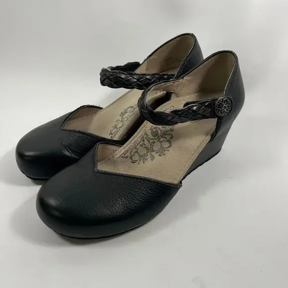 Aetrex Mia Mary Jane Wedge Shoes EU 39 US 8.5 Black Classic Preppy Casual