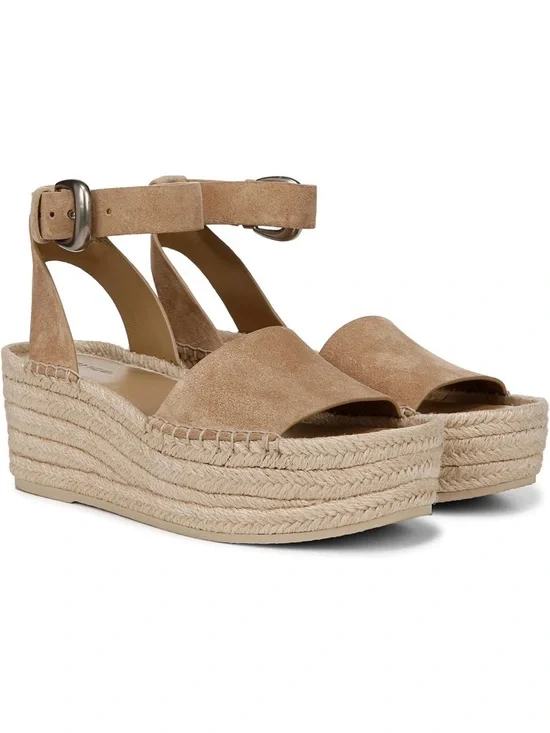 Vince Tan Suede Espadrille Wedge Sandals