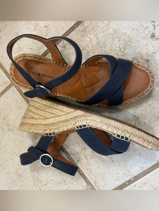 Lucky Brand Navy Espadrille Wedge Sandals with Ankle Strap