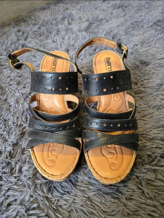 Born Black Leather Strappy Sandals
