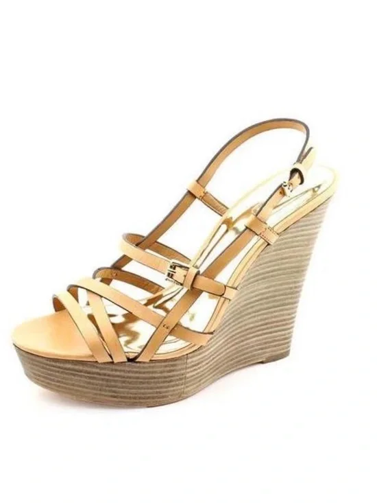 Coach Braxton Veg Leather Wedge Platform Sandal Shoes, Tan size 6 M