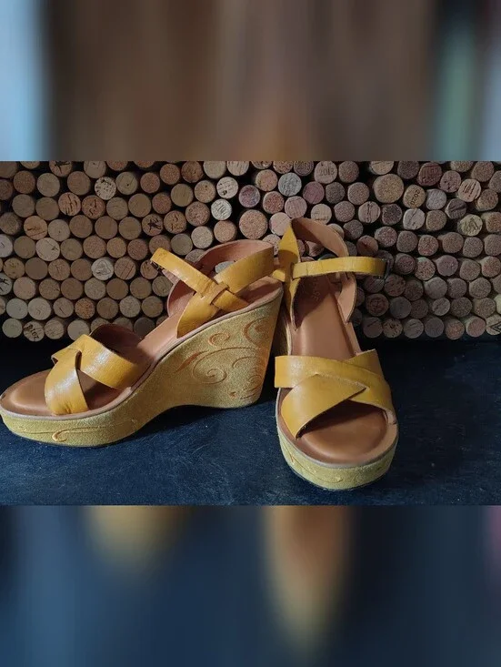 Women’s Kork Ease Yellow Leather Wedge Sandals