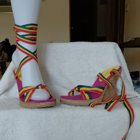 Chinese Laundry Pink Rainbow Wrap Wedges