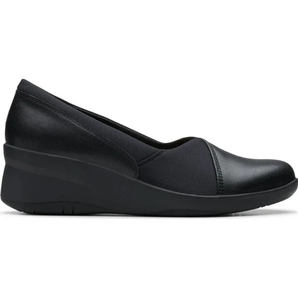 Clarks Collection Black Wedge Slip On Shoes Comfort Womens Size 10‎ NEW $75
