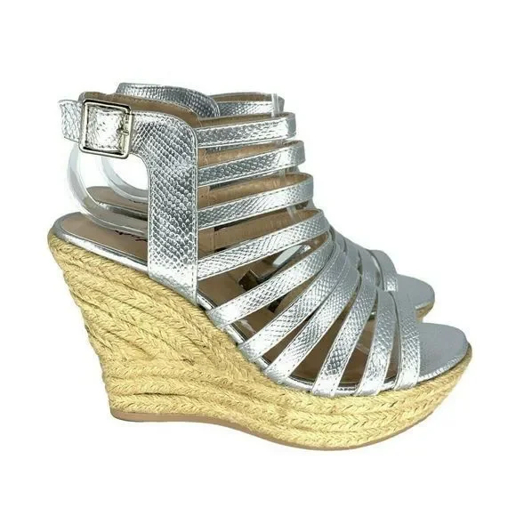 QUPID Cage Open Toe Wedge Sandals‎ Slingback Heels