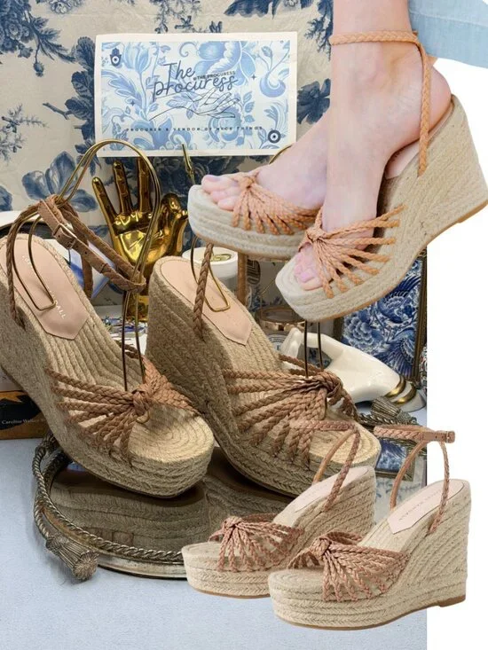 🆕 LOEFFLER RANDALL 🧿 NWOB Pamela Mignon Knot Braid Leather Wedge, Dune - Sz 9