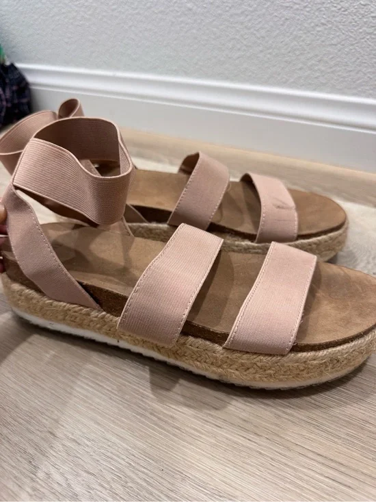 Time and Tru Blush Espadrille Wedge Sandals