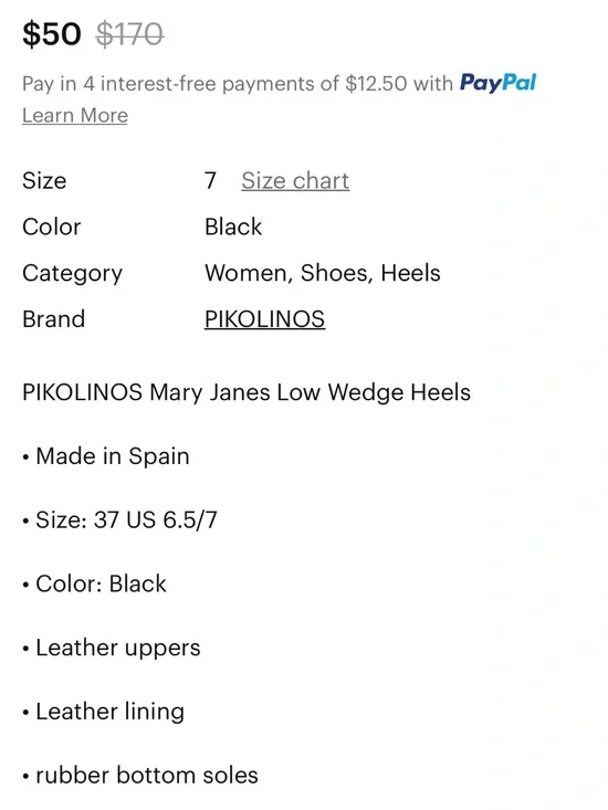 PIKOLINOS Black Leather Mary Jane Low Wedges