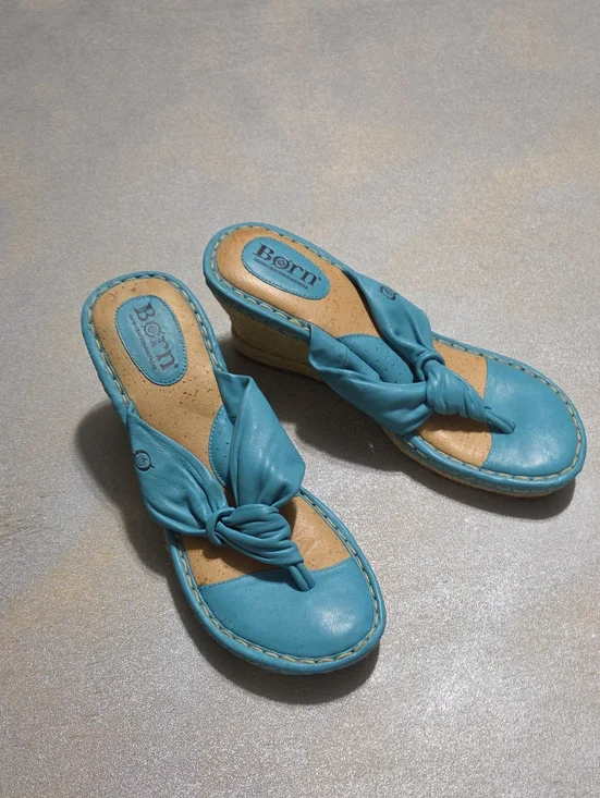 Born Turquoise Knotted Leather Wedge Sandals