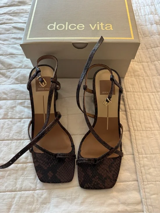 Dolce Vita Dark Brown Snake-Print Strappy Heels