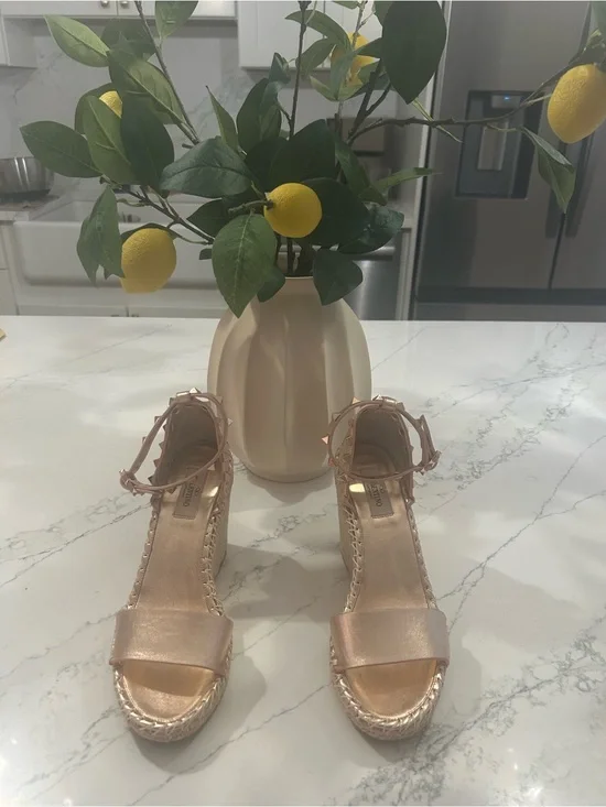 Valentino Garavani Rose Gold Rockstar Studded Espadrille Wedges