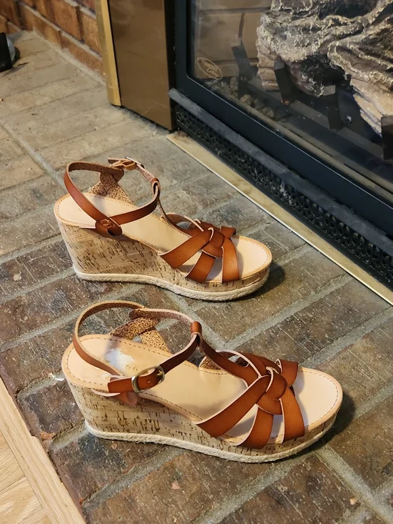 Madden Girl Cork Wedge Summer Sandals Cognac Strappy Vacation