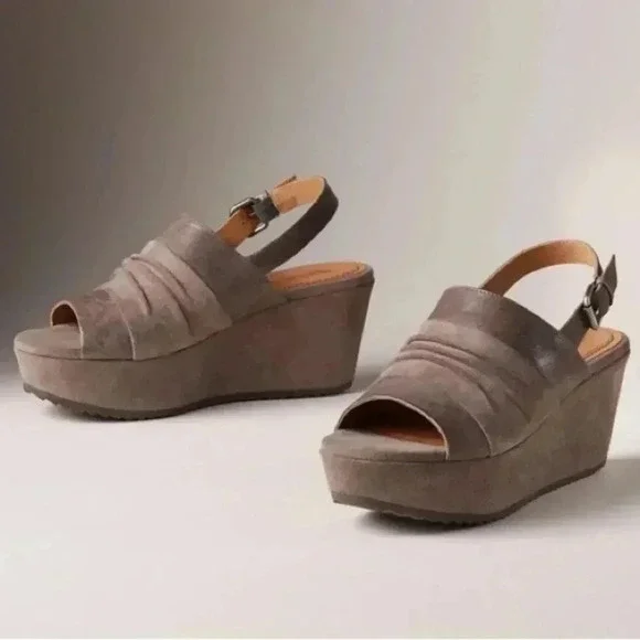 Trask Shari Suede Open Toe Slingback Wedge Sandals