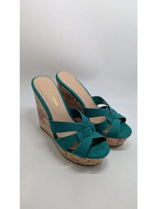 Fashion Nova Turquoise Knotted Wedge Sandals