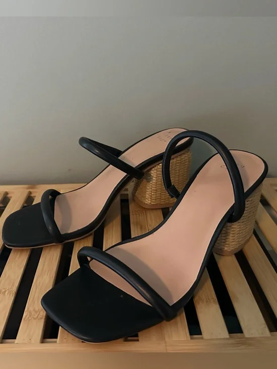 a new day Black Strappy Wedge Sandals with Woven Heel
