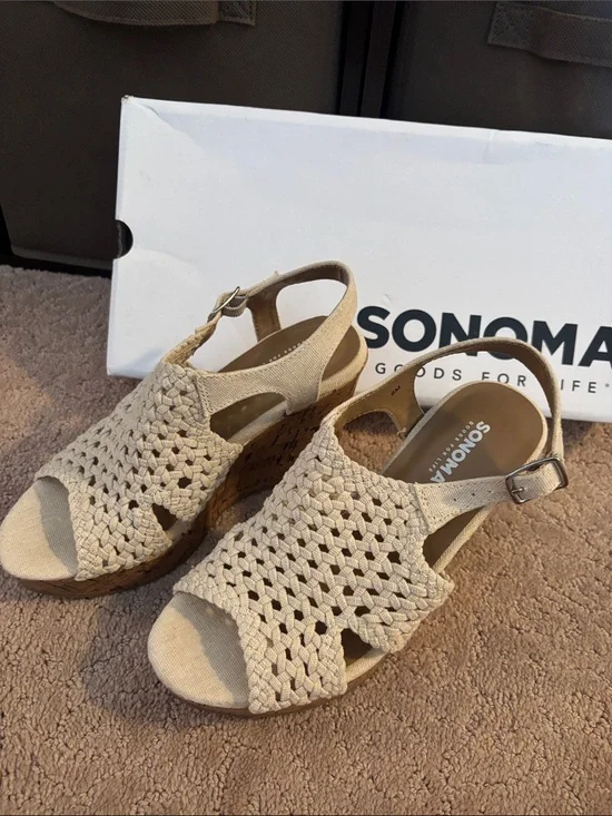 Sonoma Beige Woven Slingback Wedge Sandals