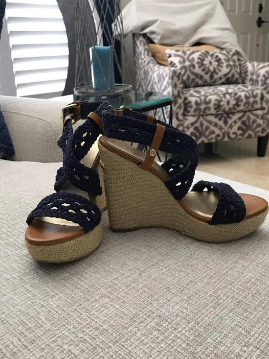 Lilly Pulitzer Navy Braided Espadrille Wedge Sandals