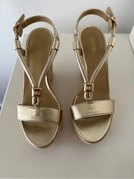 Michael Kors Metallic Gold Espadrille Wedge Sandals