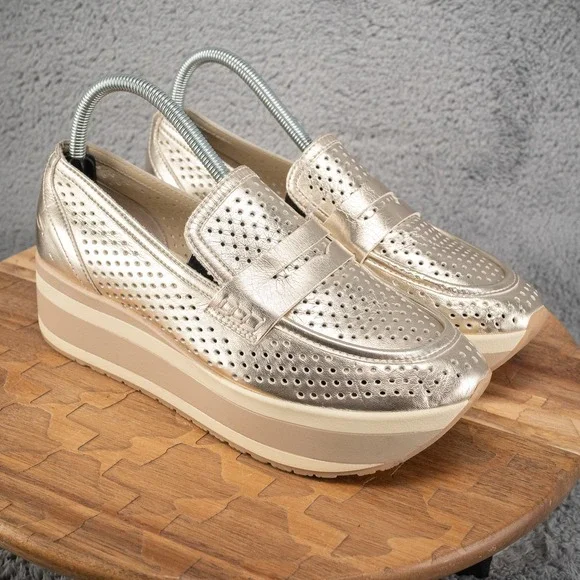 Dolce Vita Janine Slip-On Gold Metallic Perforated Wedge Size 9 Platform‎ Shoes